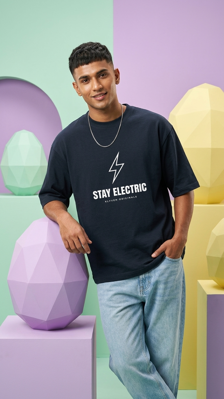 KLYVEN “Stay Electric” Oversized T-Shirt ⚡